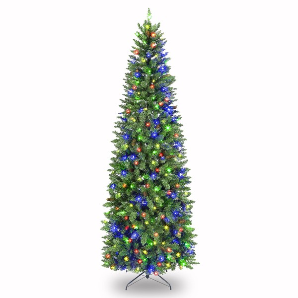 VIVATREES 9ft Pre-Lit Pencil Christmas Tree with 350 Multicolor LED