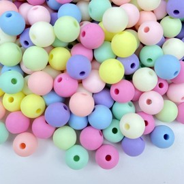 Jmassyang 400 Pieces 10mm Candy Color Acrylic Round Frosted Beads Assorted Candy Color Mix Plastic Pastel Matte Loose Spacer Mixed for Jewelry Making Bracelets Necklaces DIY Crafts (10mm-400pcs)