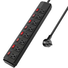 8 Outlet Heavy Duty Power Strip with 8 Individual Switches,Moutable Metal Power Strip Surge Protector 1200 Joules,25FT 14AWG Extension Cord,15A 1800W 125V 60Hz