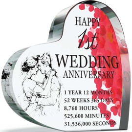 1st Anniversary Plaque Gifts for Wife Husband - Happy Paper Wedding Anniversary - I Love You Romantic Acrylic Heart Gift For Women Men, 100mm x 100mm Present For Couples First Anniversaries