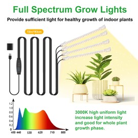 Four Head 8.6 Inches LED Grow Light Strips, Grow Lights for Indoor Plants Full Spectrum 3000K, 104 LEDs Plant Light with 10 Dimmable Levels, 3/9/12H Timer for Seedling Succulent and Plant Shelf
