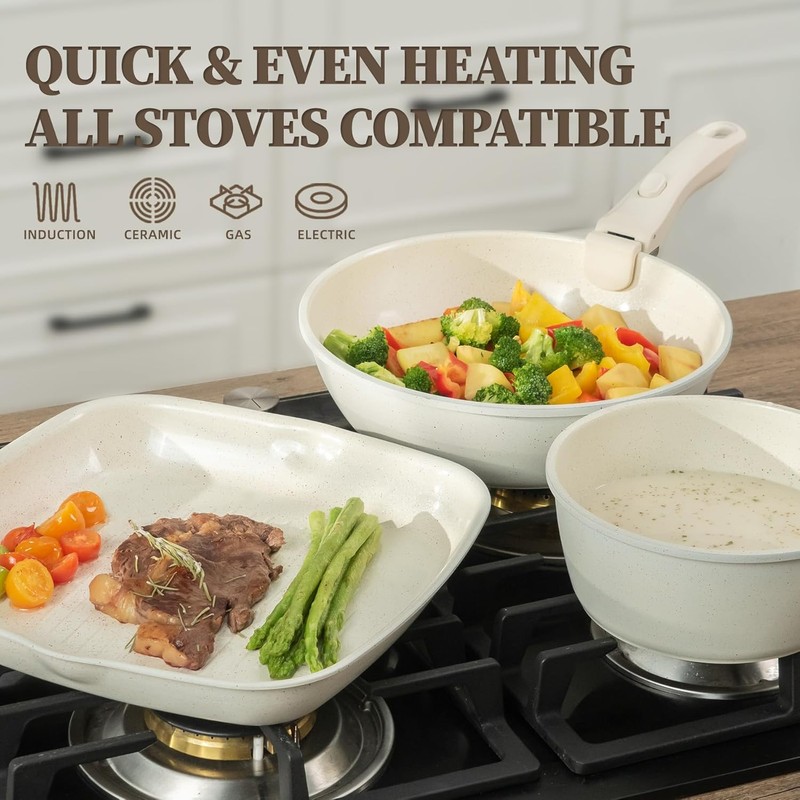 23Pcs Ceramic Cookware Set Non Stick Pots and Pans Set