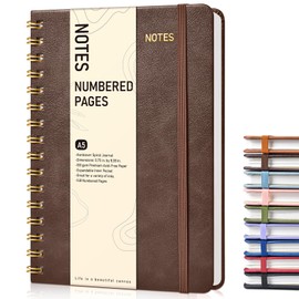 Dotted Spiral Journal Notebook, A5 Hardcover Spiral Journals for Women Men, 100 GSM Dot Grid Paper Notebooks, 150 Pages Spiral Bullet Dotted Notebook for Writing Note Taking 5.75" x 8.38", Dark Brown