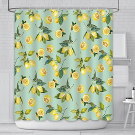 AIBIIN Lemon Shower Curtain Yellow Fruit Green Leaves Shower Curtains Durable Waterproof Fabric Bathtub Decor with 12 Hooks,180x180cm