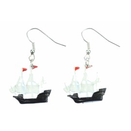 Miniblings Pirate Ship Earrings Pendant Maritime Boat Sailing Ship Pirate – Handmade Fashion Jewellery I Earrings Silver Plated, Cotton