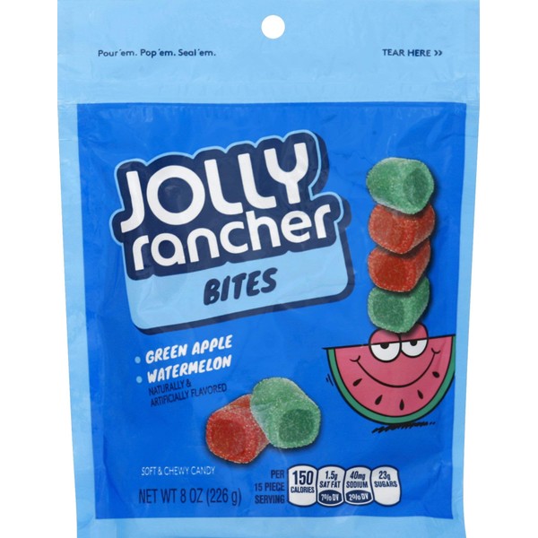 HERSHEY'S JOLLY RANCHER Bites Green Apple & Watermelon Flavored Chewy Candy, Unwrapped, Assorted, 8 Oz