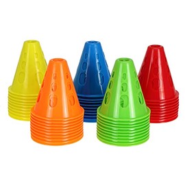 Jucoan 50 Pack 3 Inch Mini Sports Cones, Plastic Windproof Traffic Cones with Hole, Bright Colors Sports Training Agility Marker Cones for Adult Kids Roller Skating Football