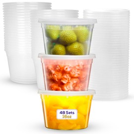 Supreme Select Deli Plastic Storage Containers with Lids [48 pack] 16 Oz - Reusable Food Containers for Home & Business- Microwavable & Freezer friendly- Dishwasher safe- Secure & Tight fitting Covers