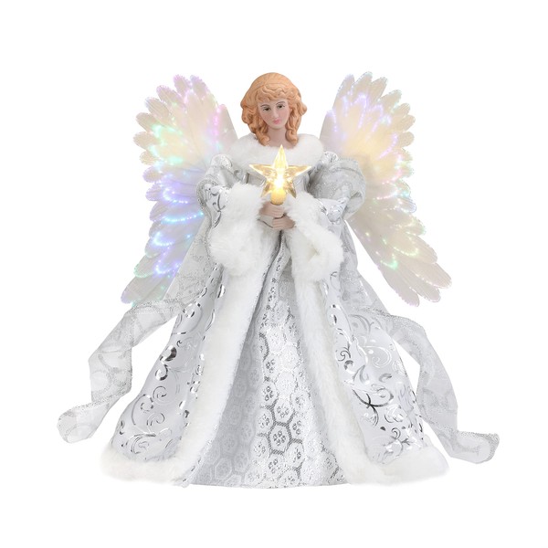 Mr. Christmas Angel Fiber Optic Angel Tree Topper, White (49337)