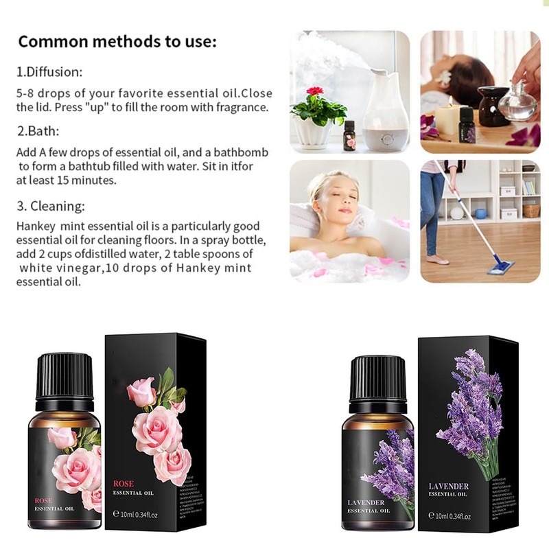 Rose Lavender Essential Oil Set, Lavender Rose Oil for Diffuser,