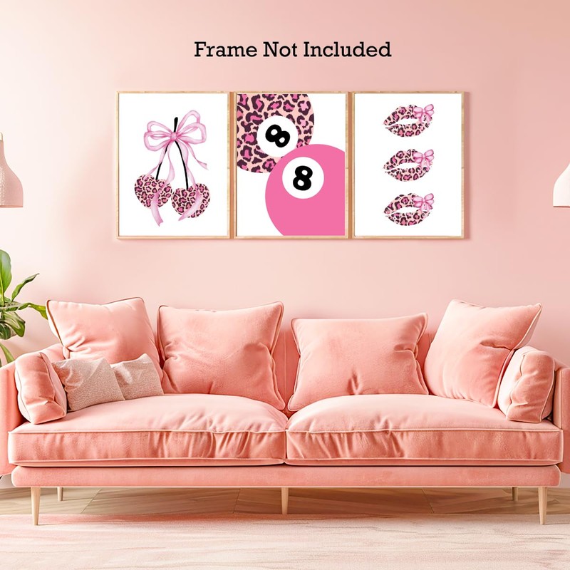 Pink Leopard Wall Posters,Cherry Lucky 8 Ball Coquette Posters Prints