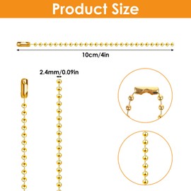 2.4mm Gold Beads Metal Hanging Chains with Connectors 100 Pcs Ball Beads Chain 4 Inch Dog Tag Chain Ball Chains Necklace Bulk for Jewelry Making DIY Crafts Hanging Keychain Decoration - Gold