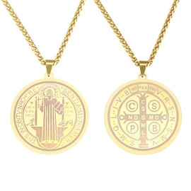 OEMOO St Saint Benedict Medal Necklace, St Benedict's Medal Stainless Steel Necklace, Ward Off Evil Protection Jewelry Catholic Gift for Men(Golden)