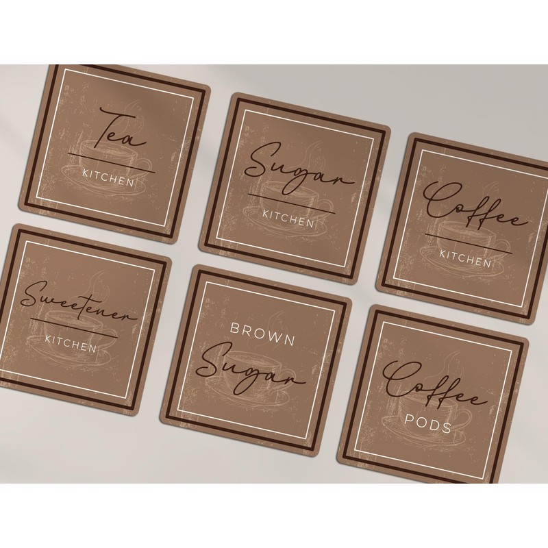 A5 Sticker Sheet Rustic Tea Coffee Sugar Labels Vinyl Stickers