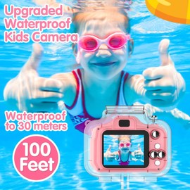 Seckton Kids Camera Waterproof for Girls 3-12 Year Old Children's Day Birthday 1080P Children Digital Camera Underwater HD Video Toddler Camera Toys 2 Inch Screen with 32GB Card (Pink)