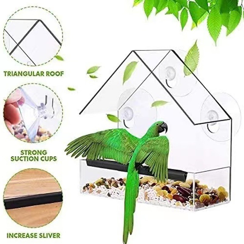 Window Bird Feeder Clear Sturdy Acrylic Window Bird House Feeder