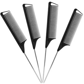 Rat Tail Comb,Parting Comb,Metal Long Steel Pin Rat Tail Combs set,Combs for Hair Stylist,Hair Combs for Women(4Packs,Black,Pink):_black