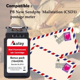 Aulay SL-870-1 XXL Red Ink Cartridge Compatible SL870-1 SL8701 XXL Fluorescent Red Ink Replacement for The PB New SendPro Mailstation Postage Meter (CSD1) Machine (2pack) (16ml*2)