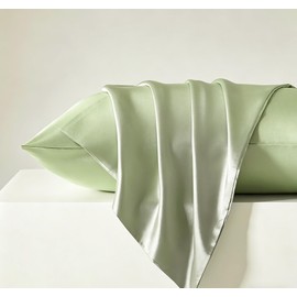 2 Pack Satin Silk Pillow Case Soft Pure Mulberry pillow Case Cover for Hair and Skin with Envelope Closure (Sage, Standard(50x75cm))