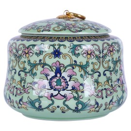 Handmade Chinoiserie Enamel Ginger Jar with Lid,Decorative Storage Jar for Loose Tea,Nuts & Snacks,Ceramic Vase Style Home Decor Canister,Colorful Jar for Kitchen,Living Room (Green Jar)