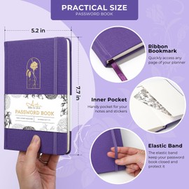 Molekaus Password Book Password Books for Seniors.Medium Size Password Book with Alphabetical Tabs Used for Internet Log in， Password Keeper Use for Home or Office ，5.2 * 7.7in Purple