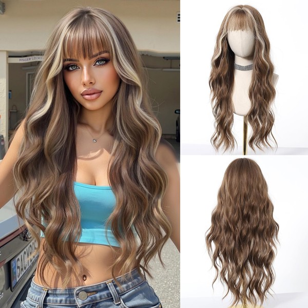 Esmee Long Wavy Brown with Highlight Wigs for Women Natural