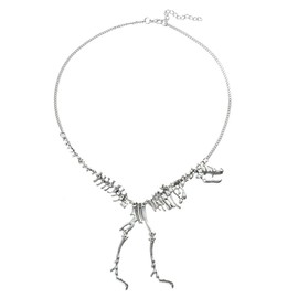 Miniblings T-Rex Dino Necklace – Handmade Fashion Jewellery I Chain with Pendant Length 45 cm Dinosaur Skeleton Silver, Metal, No Gemstone