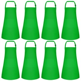 Morcheiong 8 Pack Adjustable Kids Apron Bulk with 2 Pockets Toddler Apron Kids Painting Aprons for Cooking Baking Paiting Boys Girls (Green)