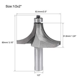 sourcing map Router Bit 1/2 Shank 2-Inch Cutter Dia Round Over Corner 2Flutes Tungsten Steel for Woodworking Milling Cutter Tool