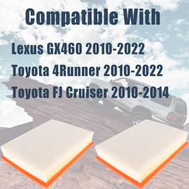 GETOPAUTO Filtro de aire de motor para Toyota 4Runner V6 FJ Cruiser V6 / Lexus GX460 V8 2010-2022 reemplaza 17801-38050 CA10835 (juego de 2)