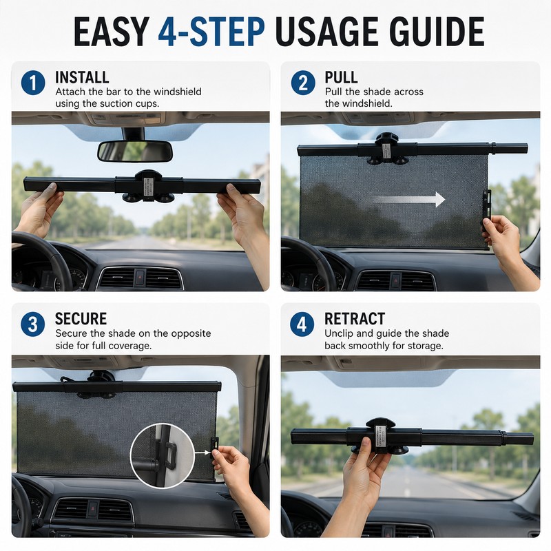 Retractable Car Windshield Sunshade for Parking – Polyester UV Block