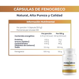 NAIMA Fenogreco, 100 cápsulas, | Suplemento Alimenticio 100% Puro | Ingredientes Naturales, Sin Aditivos ni Rellenos | Apoyo Digestivo, Bienestar Femenino | Ideal en Cualquier Tipo de Dieta