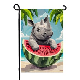 isegMind Hello Summer Watermelon Garden Flags for Outside 12x18 In Double Sided Summer Beach Vertical Rhino Garden Flags Home Summer Garden Decor (2219)