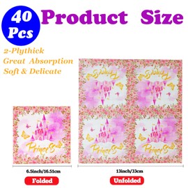 40Pcs Coquette Princess Paper Napkins,Pink Castle & Floral Disposable Party Napkins for Princess Theme Party, Fairytale Bridal Shower,Bachelorette Party & Once Upon a Time Birthday Decorations 6.5in