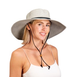 Sloggers Wide Brim Hats for Women - Braided Packable Summer Hats for Women - UPF 50+ Maximum Sun Protection for Gardening, Beach, Hiking, Travel - with Wind Lanyard Pull Closure (Gray)