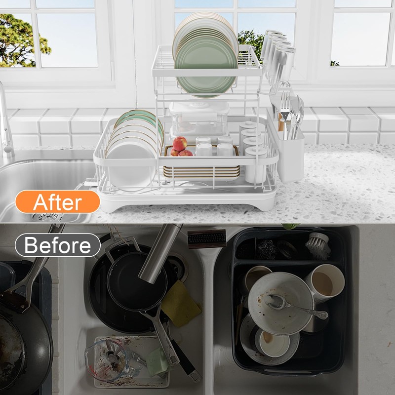 HOMEBOSILY Dish Drying Rack - Auto Draining Dish Rack for