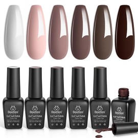 beetles Brown Gel Polish Set - 6 Colors Coffee Brown White Neutral Pink Nude Gel Nail Polish Caramel Cappuccino Soak off Uv Led Lamp Needed Nail Art DIY Spring Manicure Valentines Gift Set