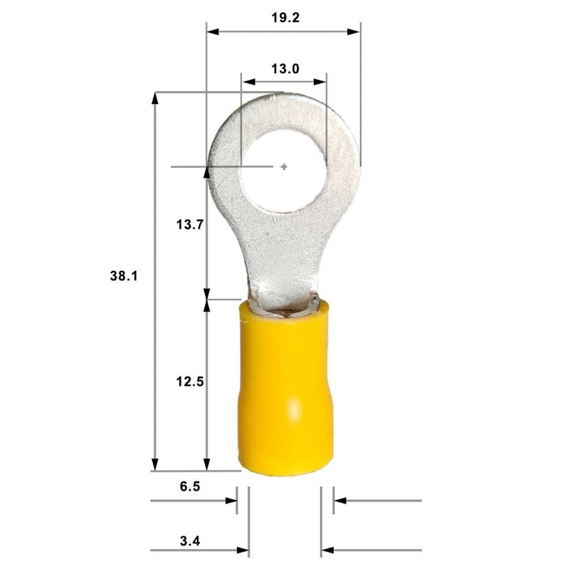 WeltiesSmartTools 10 Insulated Ring Cable Lugs M12 Yellow Insulated Crimp