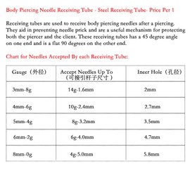 CHUANCI - Piercing de acero quirúrgico 361L para receptor, aguja, tubo de recepción, joyería corporal, suministros de tatuaje, herramientas de microblading, Acero inoxidable, Acero inoxidable