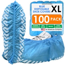 Innovative Haus Blue Indoor Disposable Shoe Covers - Disposable Non Slip Boot Covers - Indoor Reusable Booties - Treads - Water Resistant - 100 Pack, Extra Large