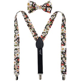 ZENXUS Floral Cotton Suspenders and Pre-tied Bow Tie Set for Babies and Toddlers