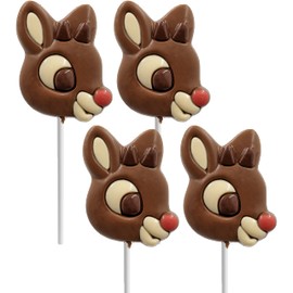 Fruidles Christmas Rudolph Big Milk Chocolate 4-Pack Lollipop Holiday Treats, Double Crisp, Milk Chocolate Pop Party Bag Fillers, Individually Wrapped, 2.75oz Sucker