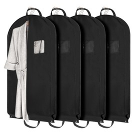 JCBZAMZ Black 42"Garment Bags for Hanging Clothes,4 Pcs Suit Cover Bags for Closet Storage and Travle,Heavy Duty Waterproof Hanging Suit Bag for Suits,Coats,Jackets,Shirts,Sweaters