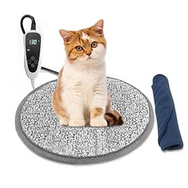 Cat Heating Pad,Heated Cat Bed Indoor Electric Warming Cat Bed,Upgraded Adjustable Controller,Waterproof Kitten Heating Pad with Chew Resistant Steel Cord(Letter, Round-Ø15.5inch)