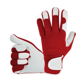 COLOURLINX Leather Gardening Gloves For Mens Gents Adults- Thorn Proof Rose Pruning Garden Gloves MultiPurpose Safety Work Gloves Thick Rigger Gardner Gloves (Red, S)