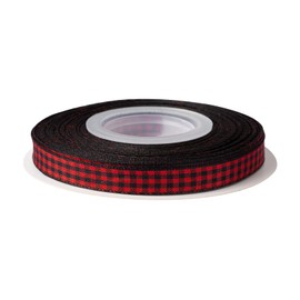 Gingham Ribbon, 3/8 Inch 25 Yd, Plaid Checkered Ribbon with Woven Edge, for DIY Crafts, Flower Bouquet Wrapping Home Decoration (Red Black)