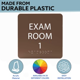 ADA CENTRAL SIGNS - 6" X6" Exam Room 1 Sign - ADA Compliant Tactile Graphics Grade 2 Braille Text Acrylic Wall Signs - Educational Institution Directional Assistance Test Center Door Sign for Schools