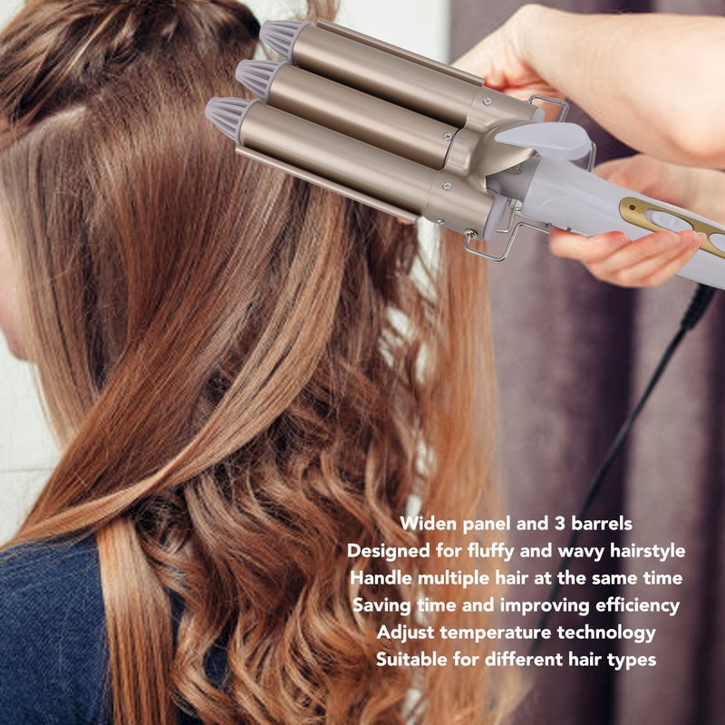 25mm Curling Iron Wand Adjust Temperature Fast Heating 3 Barrel