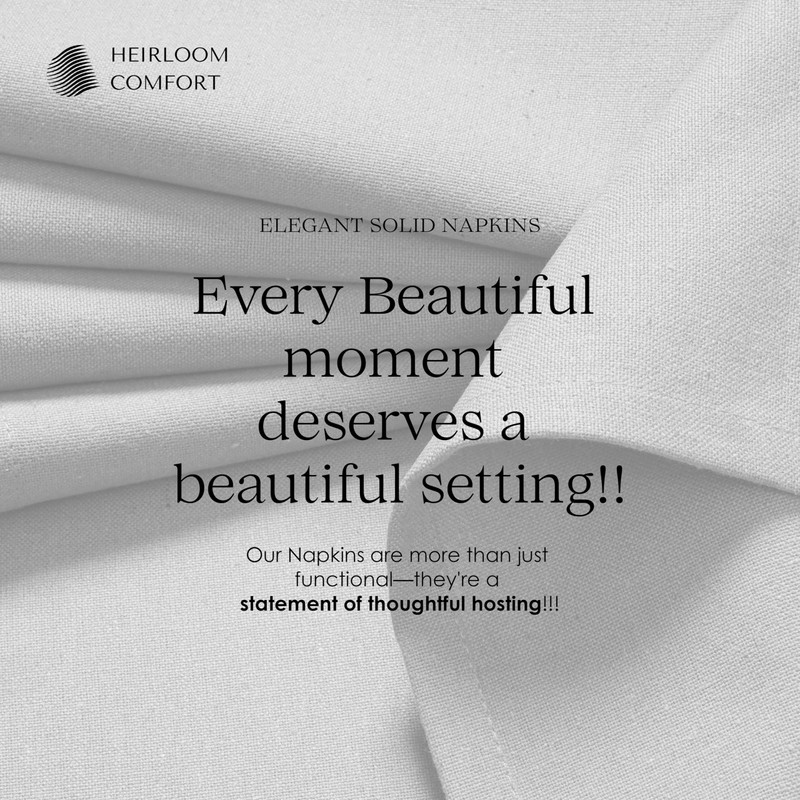 HEIRLOOM COMFORT White Cloth Dinner Napkins 17x17 Inch - 100%