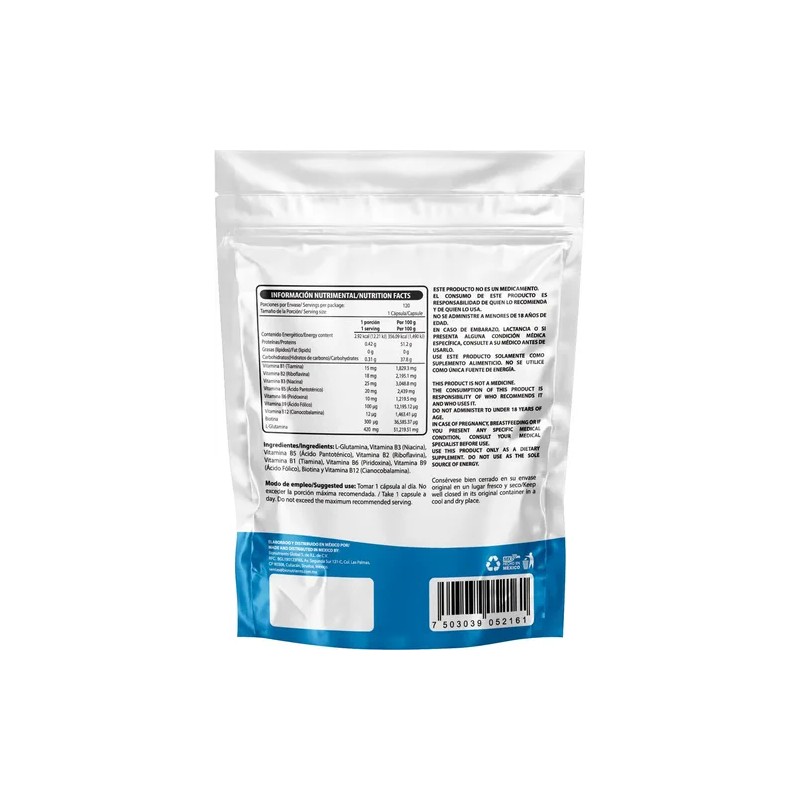 Complejo B Con Glutamina Y Biotina, 120 Cápsulas Wellthy